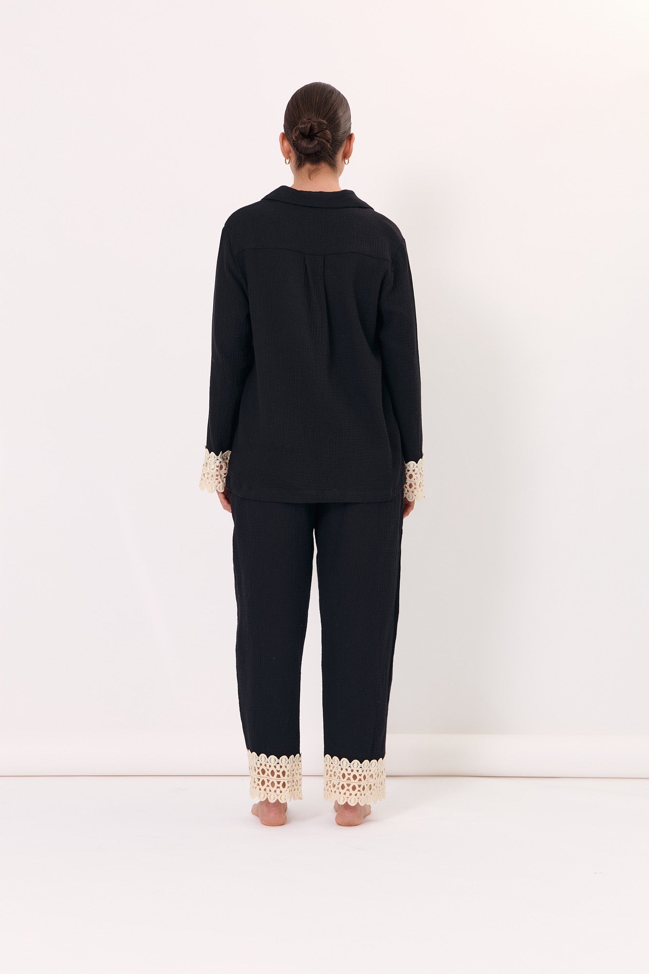 Scout and Lizzie Lace Detail Cotton Long Set (Black)