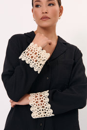Scout and Lizzie Lace Detail Cotton Long Set (Black)