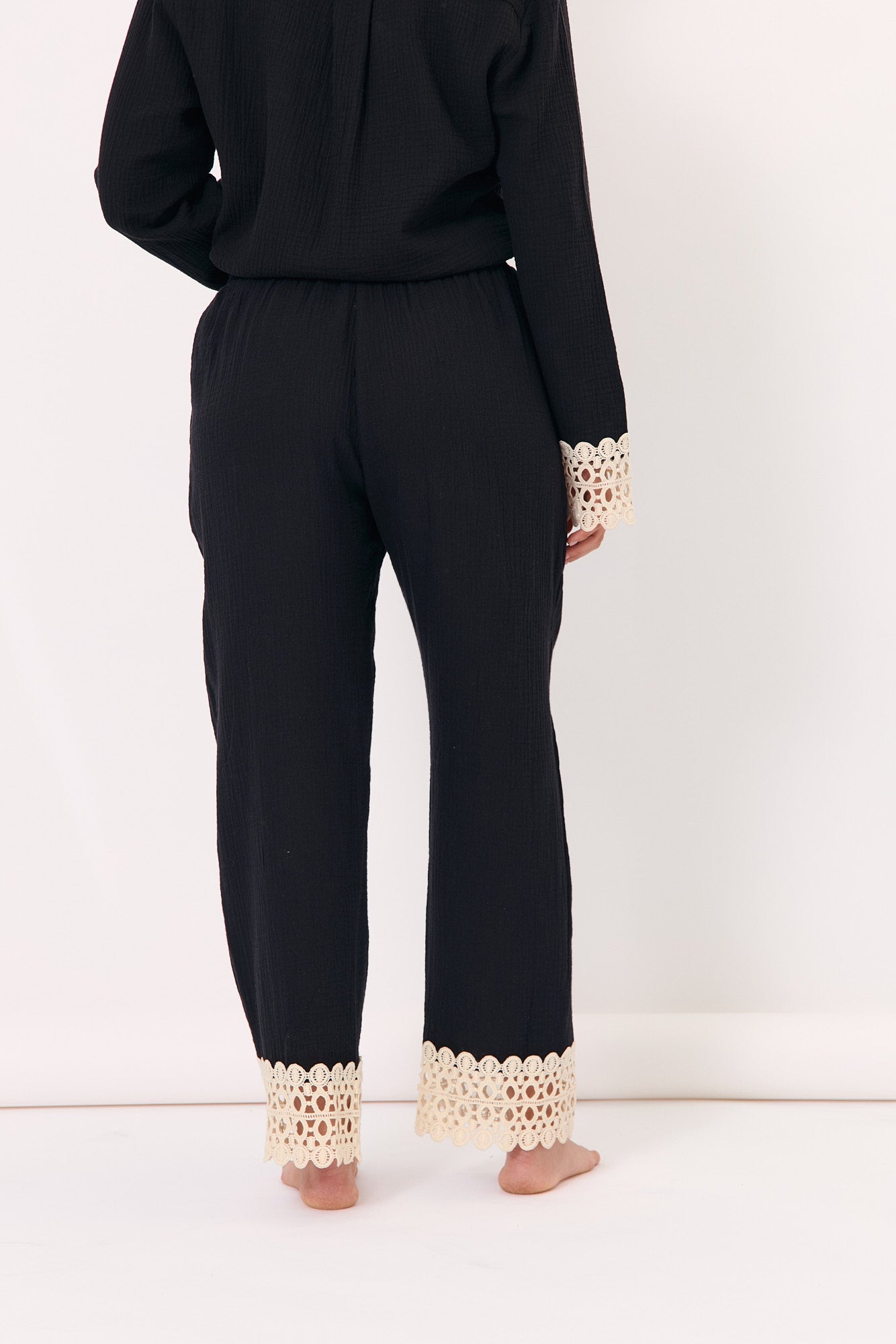 Scout and Lizzie Lace Detail Cotton Long Set (Black)