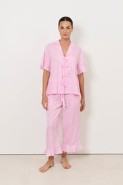 Bianca and Jazz Tencel Blend Frill Stripe Long Set (Pink)