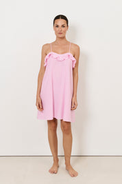 Esme Tencel Blend Stripe Frill Dress (Pink)