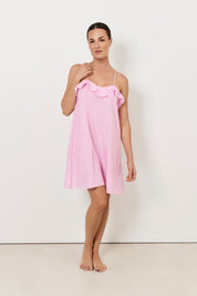 Esme Tencel Blend Stripe Frill Dress (Pink)