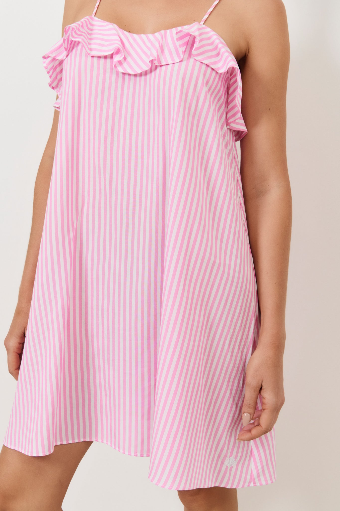 Esme Tencel Blend Stripe Frill Dress (Pink)
