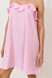 Esme Tencel Blend Stripe Frill Dress (Pink)