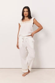 Lulu and Lilah Lace Frill Cotton Gauze Long Set (White)