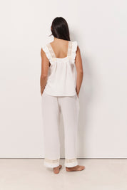 Lulu and Lilah Lace Frill Cotton Gauze Long Set (White)