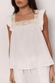 Lulu and Lilah Lace Frill Cotton Gauze Long Set (White)