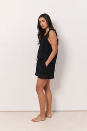 Lulu and Mae Lace Frill Cotton Gauze Short Set (Black)