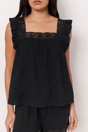 Lulu and Mae Lace Frill Cotton Gauze Short Set (Black)