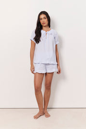 Charlie and Nieve Cotton Stripe Frill Short Set (Blue and White)