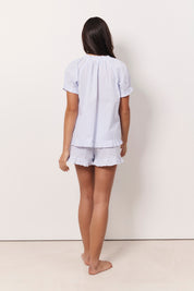 Charlie and Nieve Cotton Stripe Frill Short Set (Blue and White)