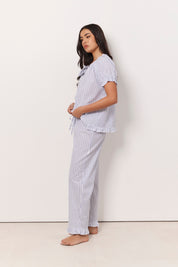 Charlie and April Cotton Stripe Frill Long Set (White and Blue)