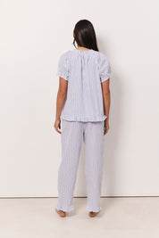 Charlie and April Cotton Stripe Frill Long Set (White and Blue)