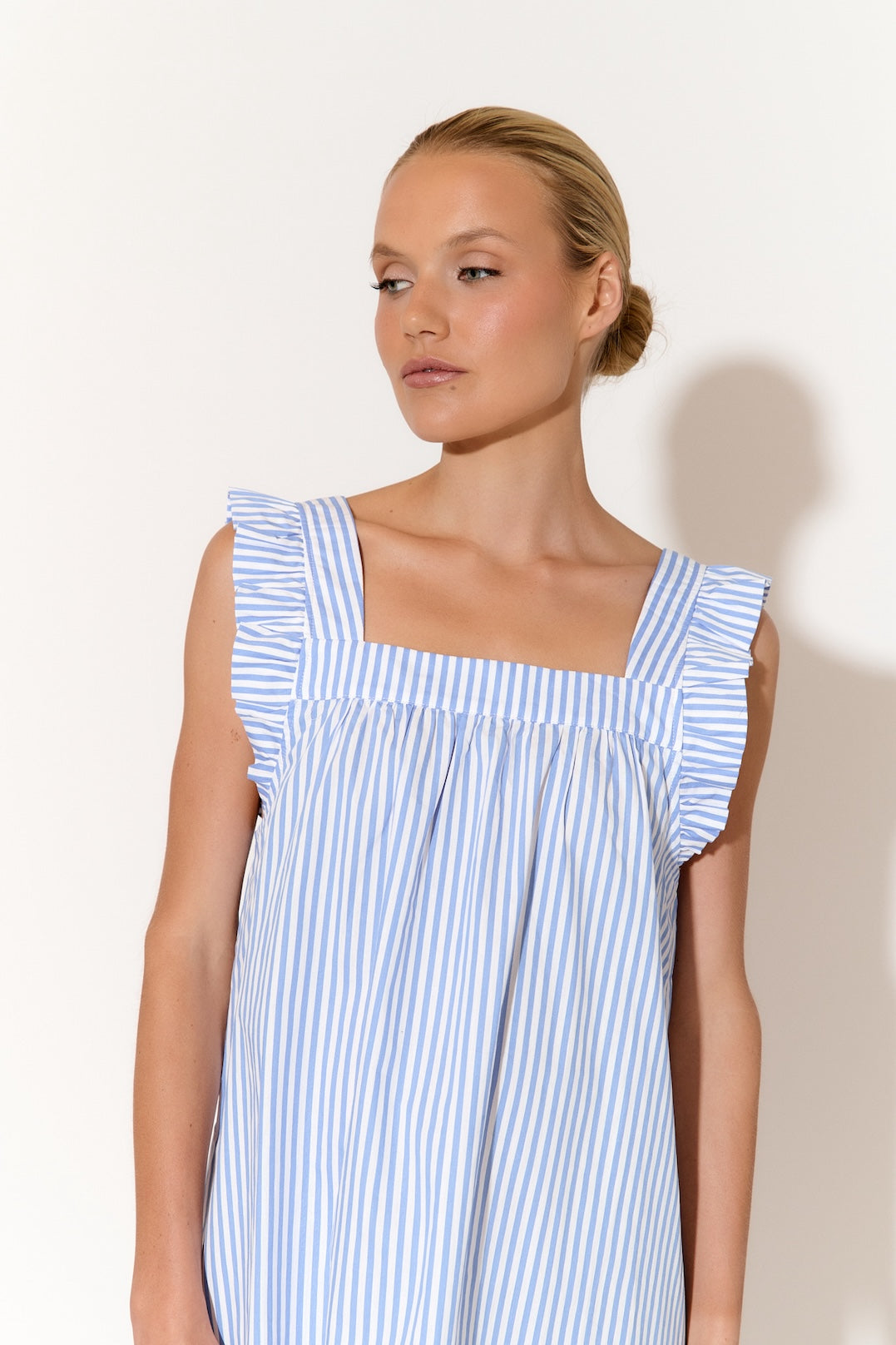 Arabella Stripe Cotton Frill Dress (Blue)