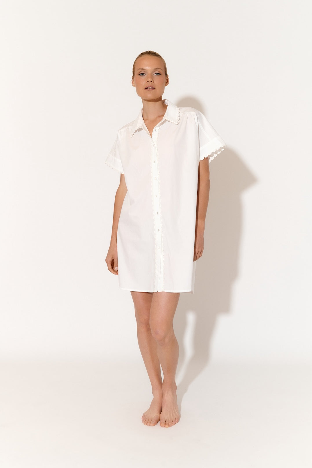 Bella Poplin Ric Rac Dress (White)