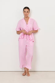 Bianca and Jazz Tencel Blend Frill Stripe Long Set (Pink)
