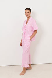 Bianca and Jazz Tencel Blend Frill Stripe Long Set (Pink)