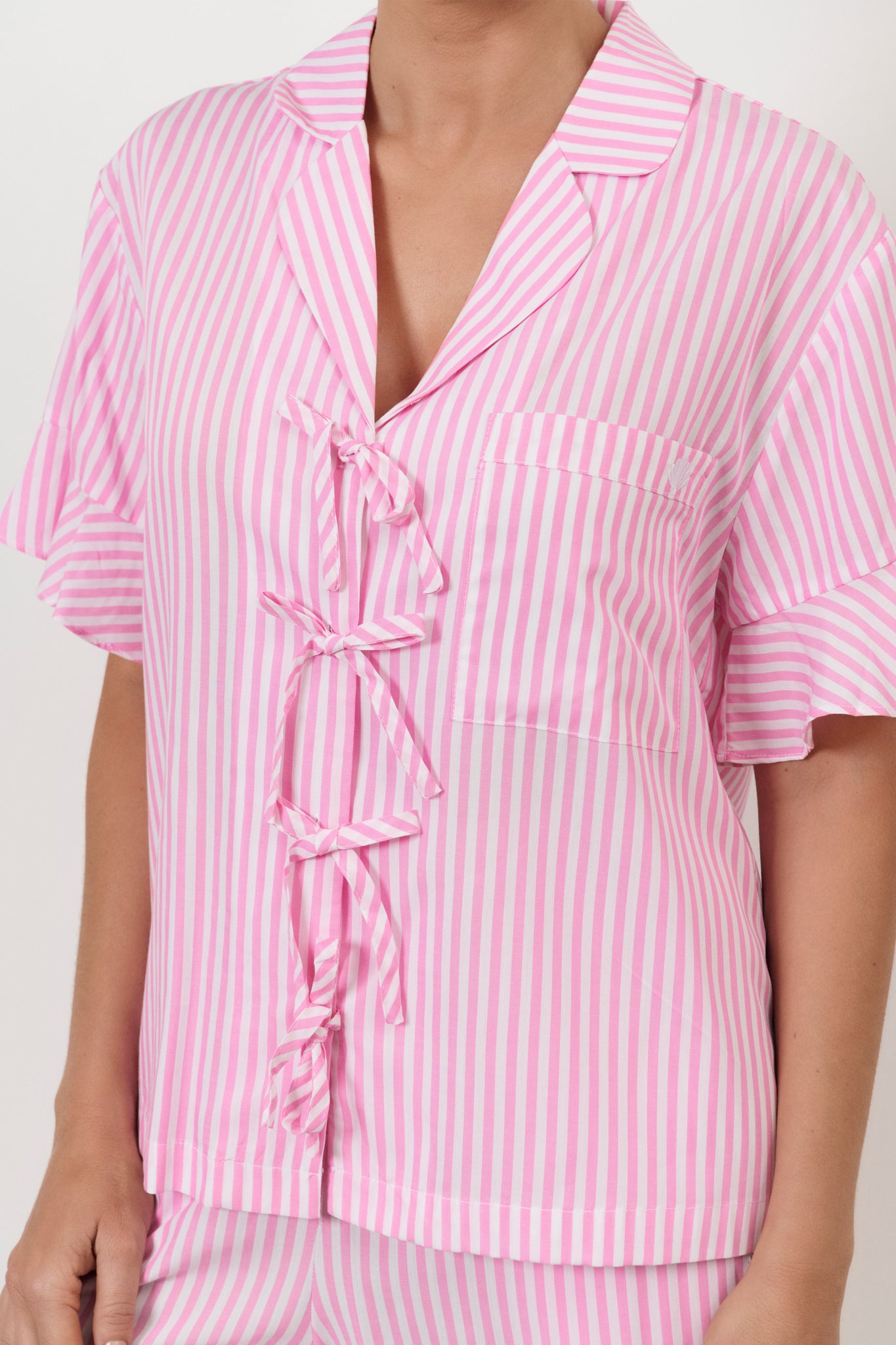 Bianca and Jazz Tencel Blend Frill Stripe Long Set (Pink)