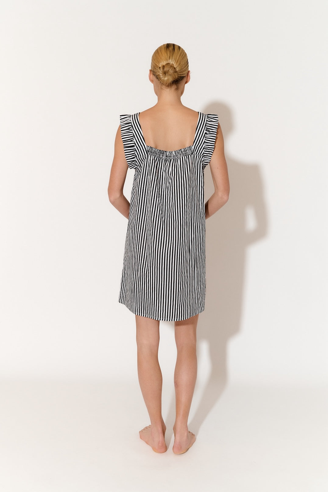 Arabella Stripe Cotton Frill Dress (Black)